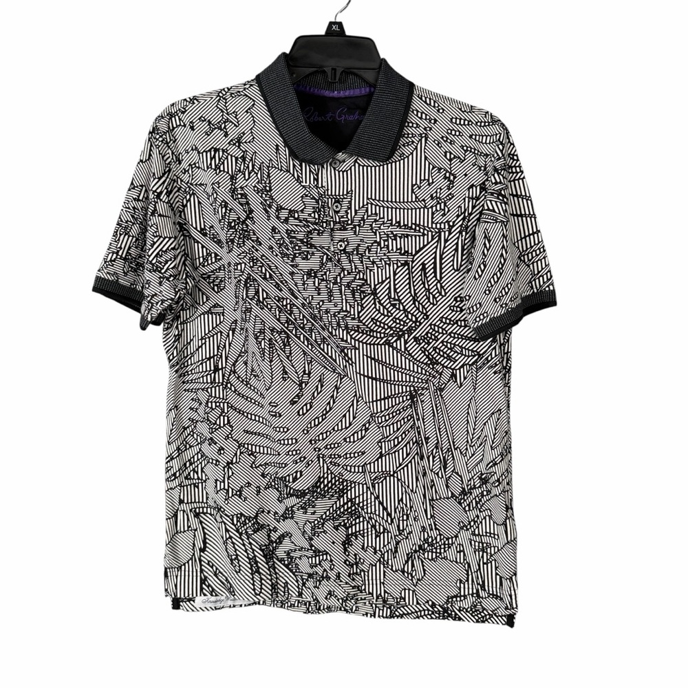 Robert Graham Polo Men’s XS Black Print Short Sleeve Cotton Regular Fit Classic